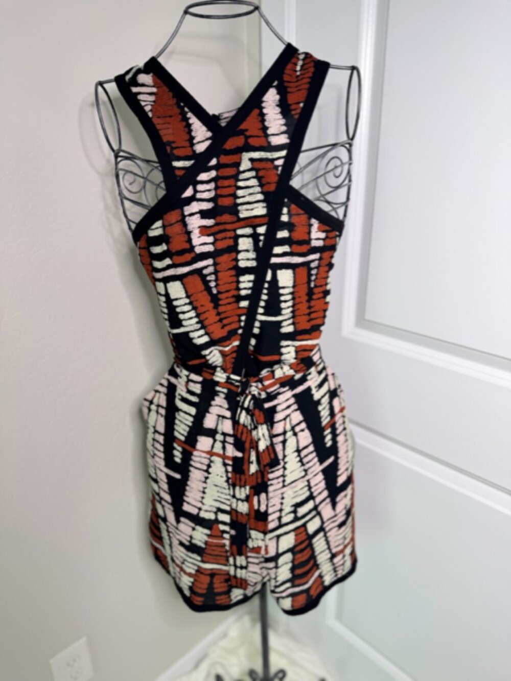 BCBGMAXAZRIA Printed Halter Romper, Size L - Picture 6 of 12